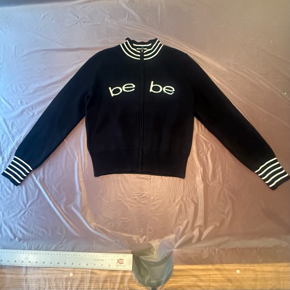 NWT Bebe Black and White Striped Women's Cardigan Size Medium - Picture 2 of 8